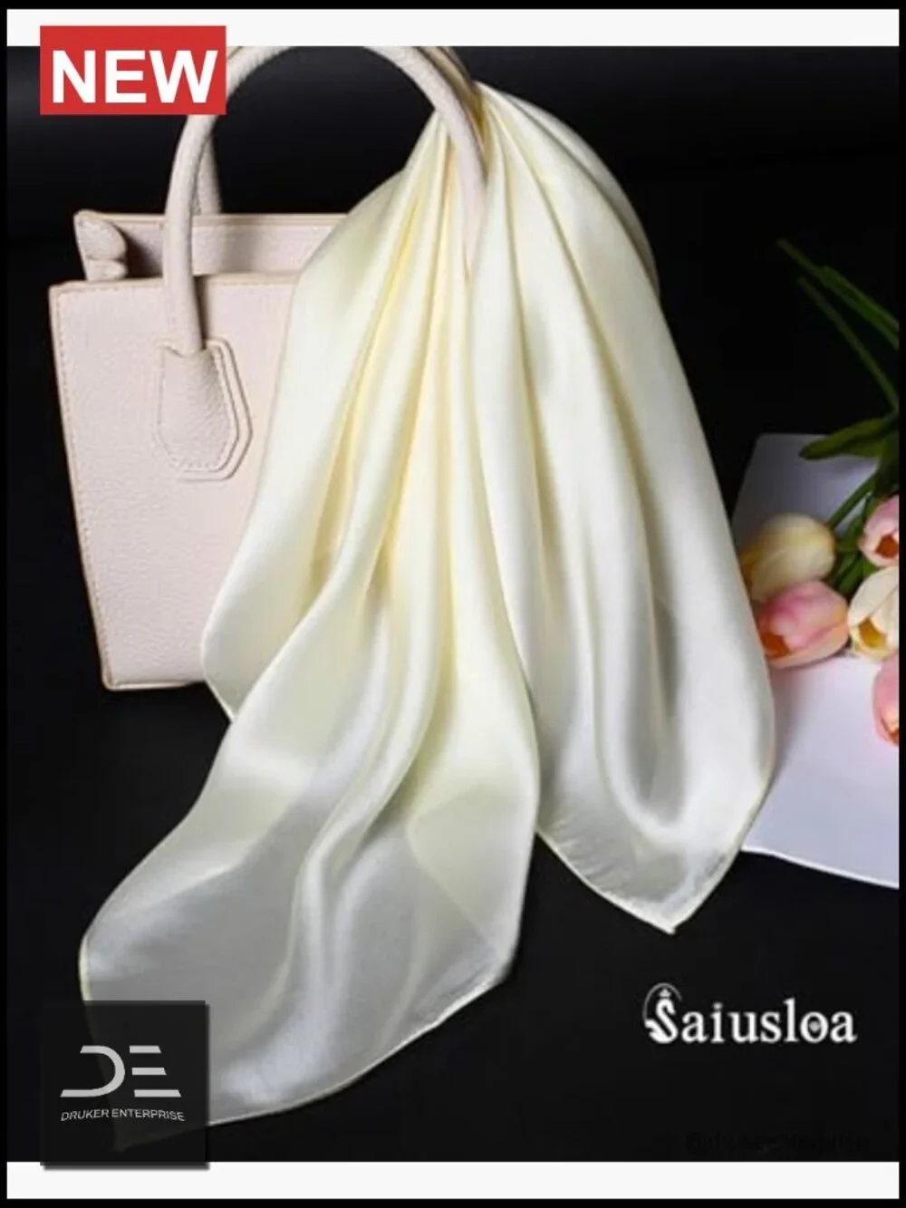 Polyester Satin Square Scarf for Women - 23.6